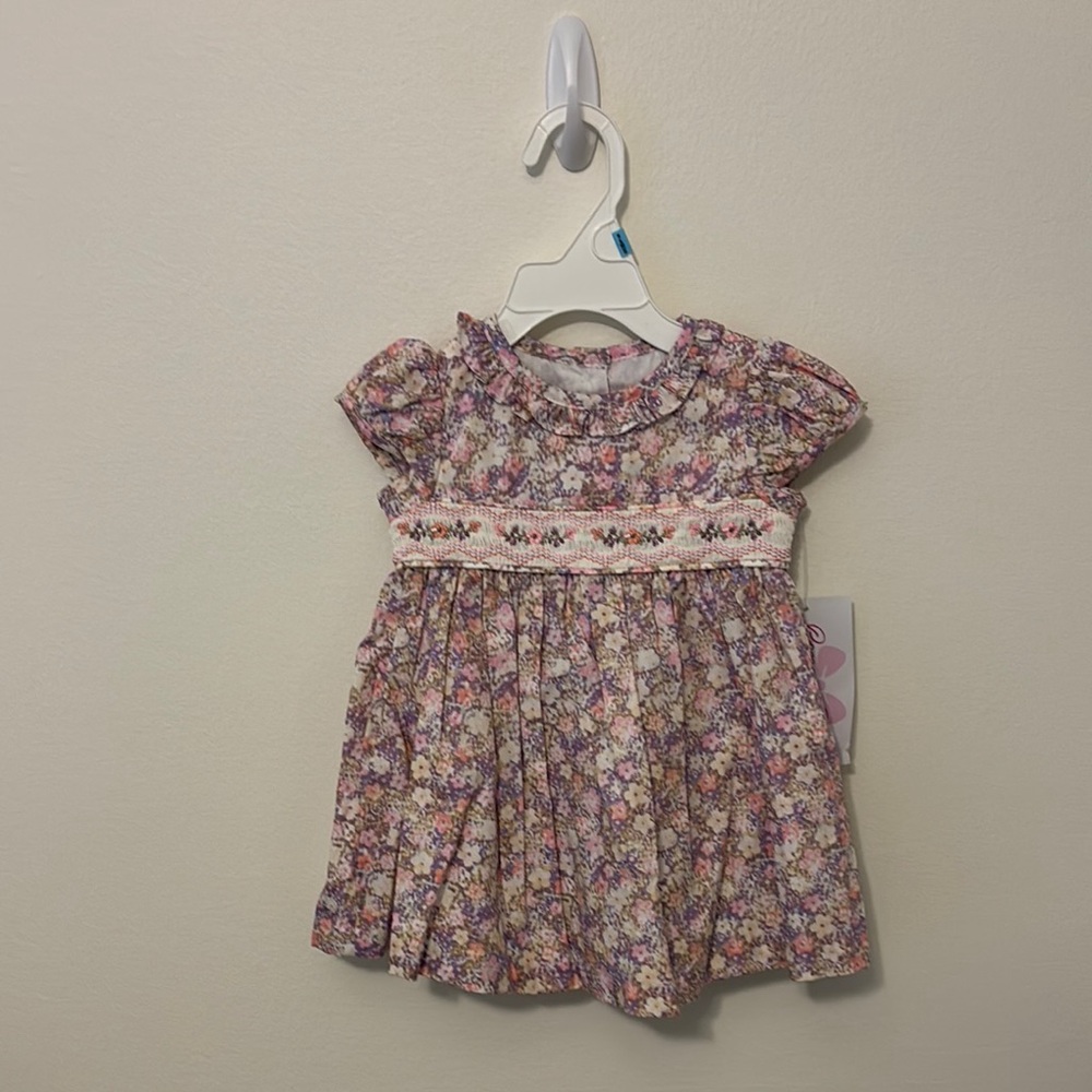 Floral Smocking Pink Dress Bonnie Baby